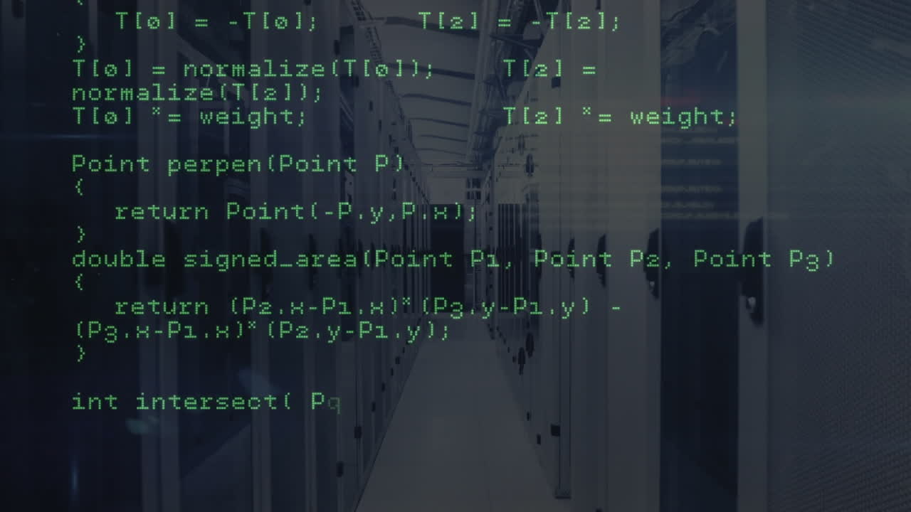 Animating computer code over data center servers in hallway