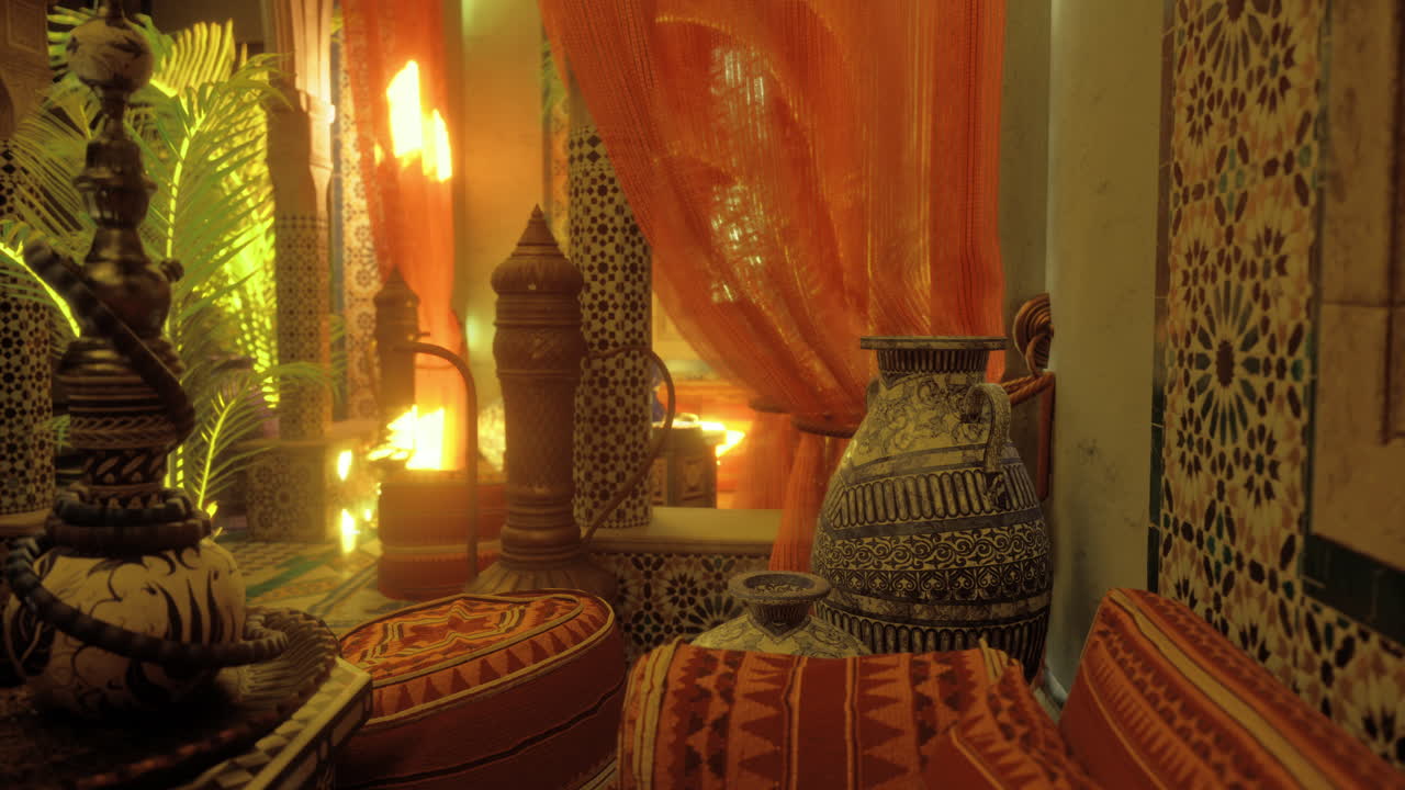 Vibrant moroccan interior with colorful intricate cultural decor