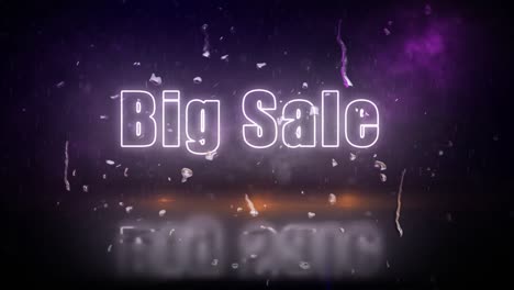 "big sale" neon lights sign revealed through a storm with flickering lights