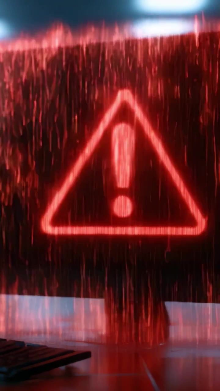 A Visual Alert Interface: Warning Symbol Illuminated in Red Against a Glowing Background, Highlighting Urgency and Attention in a Digital Context