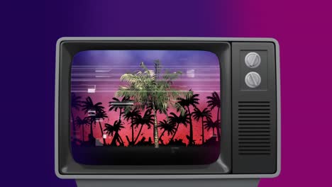 TV-Retro-Que-Muestra-Palmeras-Chisporroteando