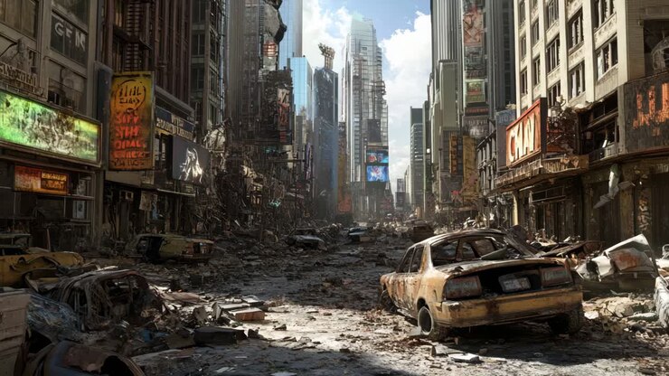 Strada post-apocalittica di New York City