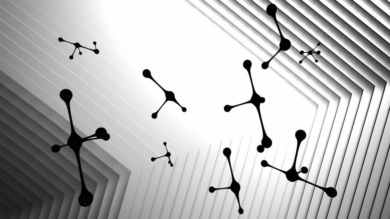 animación de moléculas negras que giran sobre un fondo gris