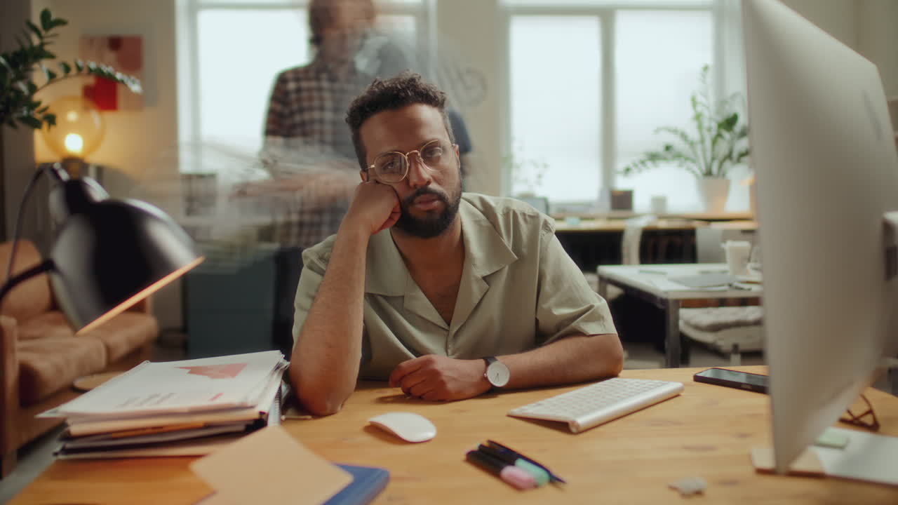 Time Lapse Portrait of Overworked Man Sitting at Desk in Office