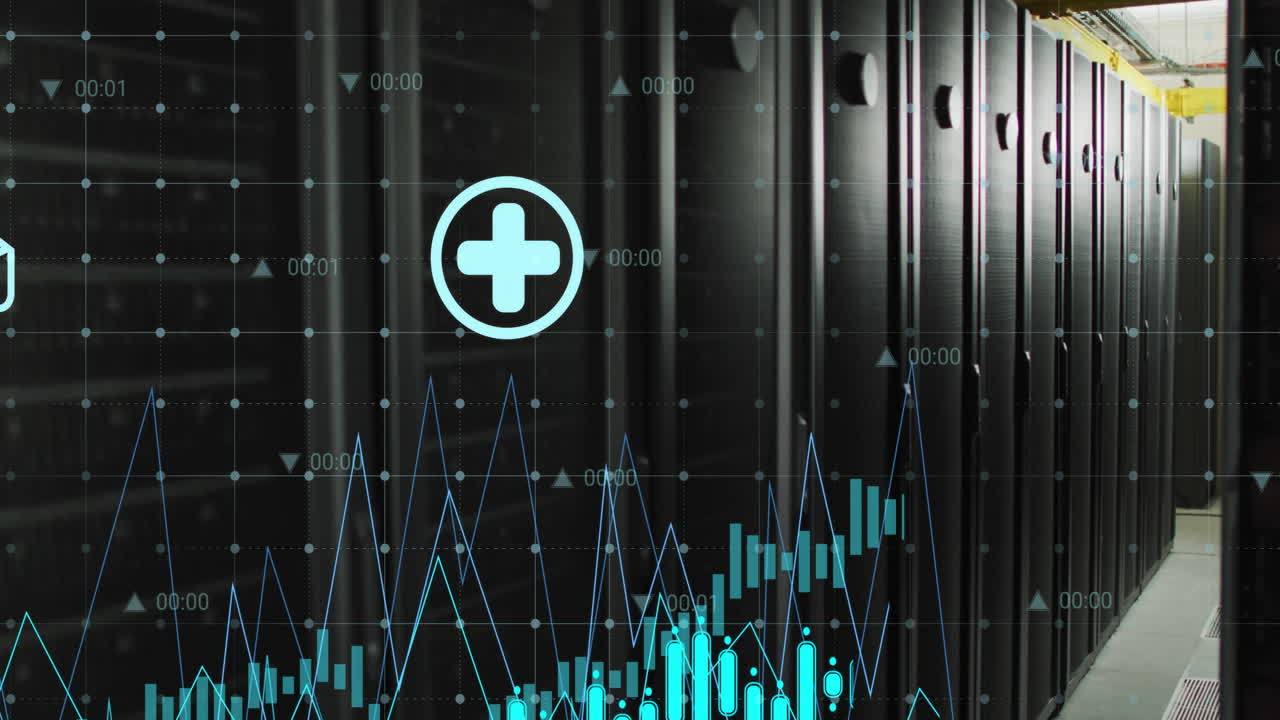 animación del procesamiento de datos digitales a través de servidores informáticos