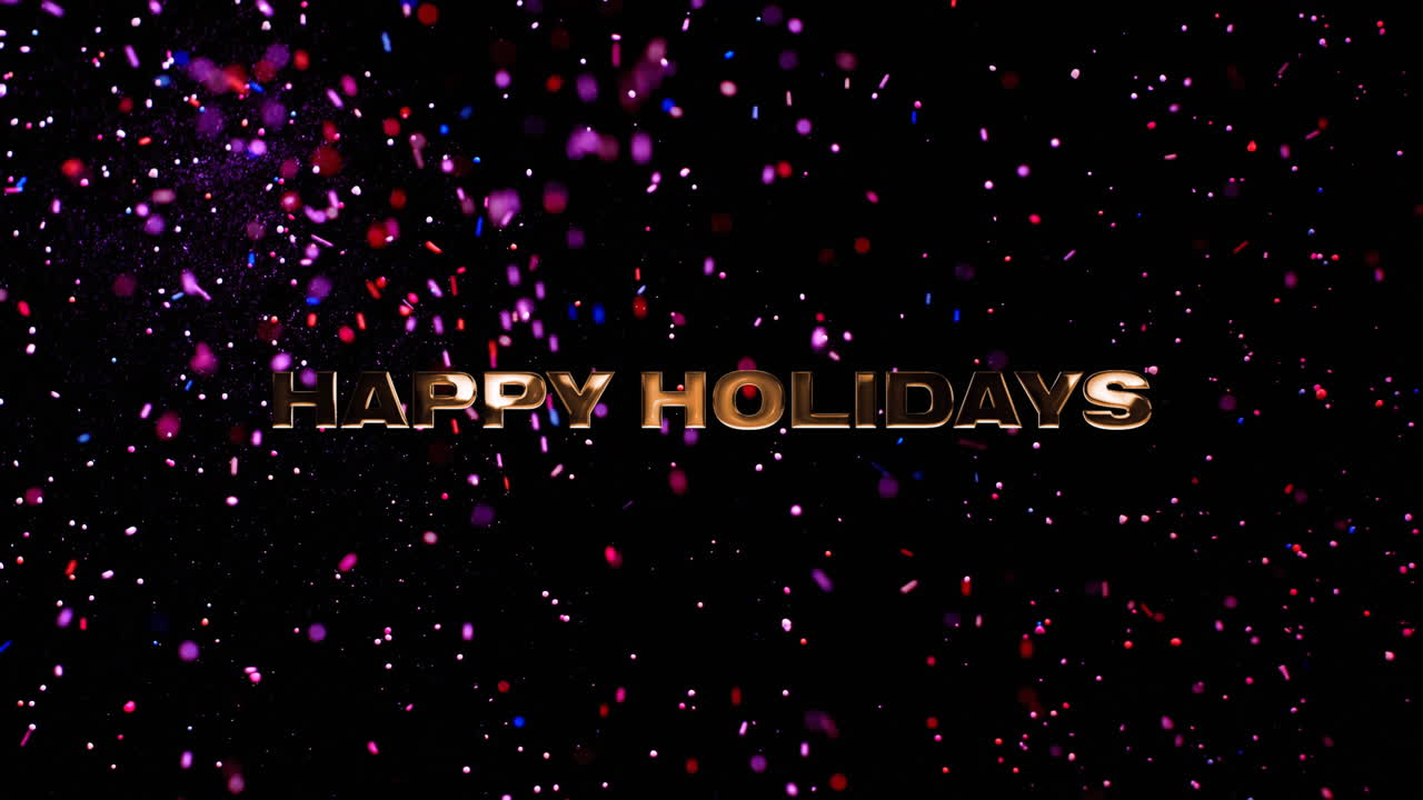 Happy Holidays text with colorful confetti animation on black background