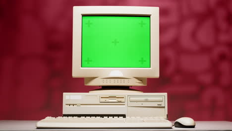 Vintage Computer with Green Screen