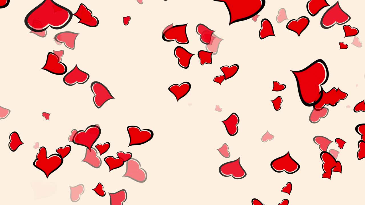 Abstract loop flowing up cartoon red heart isolated on light yellow background. Animation for Valentine day, Birthday party, wedding or any holiday. Background for romantic animation.