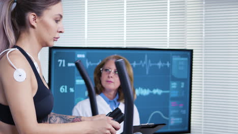 side view of female athlete in a research laboratory