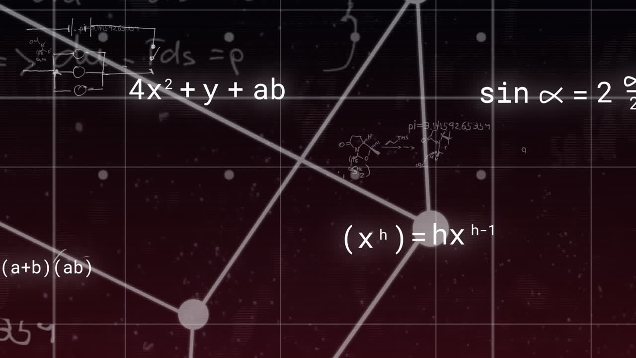 Animation of mathematical equations with shapes on black background