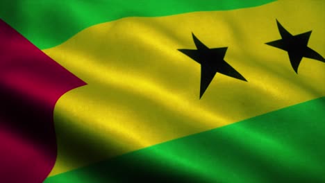 sao tome and principe flag waving in the wind. national flag of sao tome and principe. sign of sao tome and principe seamless loop animation. 4k