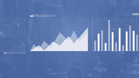 animación de las estadísticas y el procesamiento de datos digitales sobre fondo azul