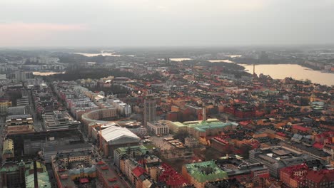 Aerial-panoramic-view-of-urban-neighbourhood-on-Sodermalm-island.-View-focusing-on-complex-of-school-buildings.-Stockholm,-Sweden