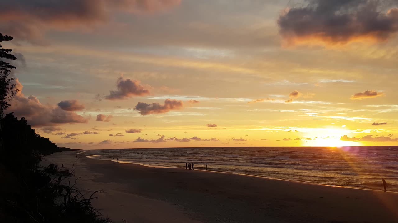 해변, 발트해, lubiatowo, 폴란드에서의 일몰