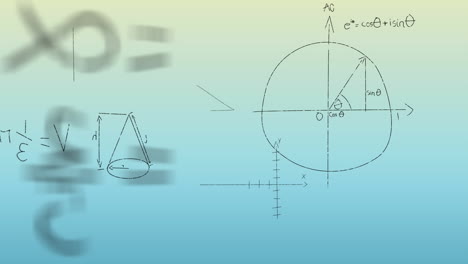 animation of mathematical equations floating against blue gradient background