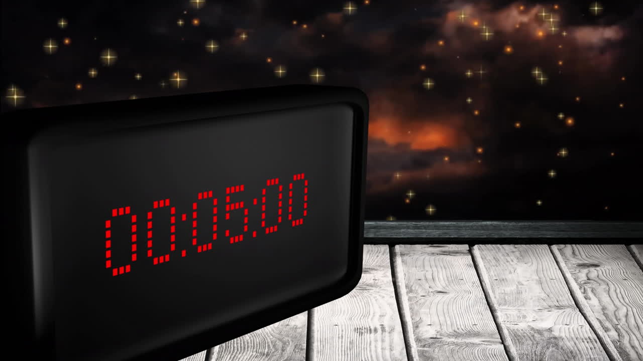 анимация красного цифрового таймера, меняющегося на деревянном фоне