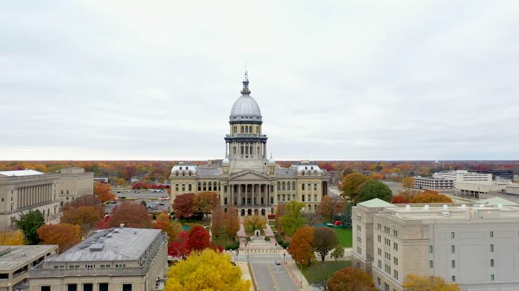 Drone 4K di Springfield, Illinois - In allontanamento rettilineo.
