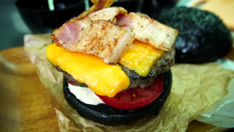 black burger on a board