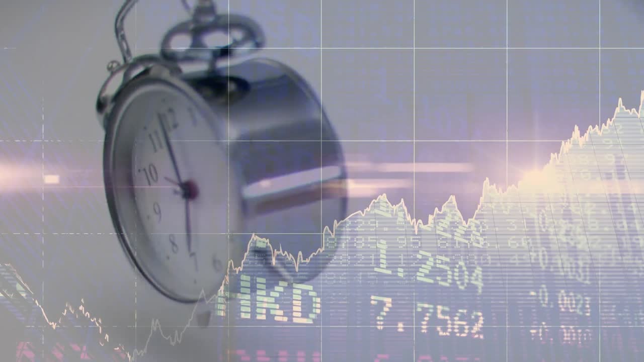 통계 및 금융 데이터 처리에 떨어지는 알람 시계의 애니메이션