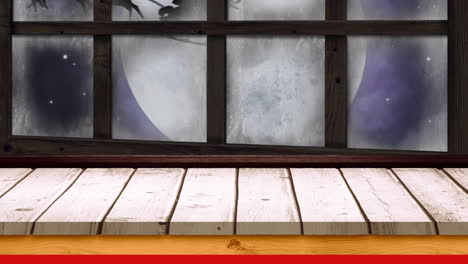 animación de nieve cayendo sobre la navidad santa claus en trineo con renos