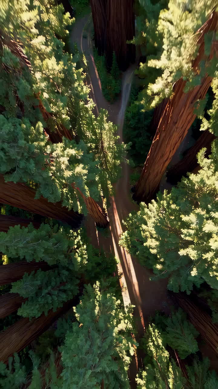 Vista aerea di un sentiero nella foresta di sequoie