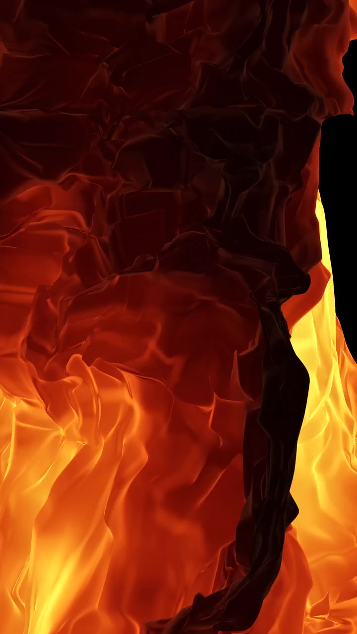 Orangefarbene, gelb leuchtende Fackel erzeugt ein immersives, surreales Inferno. Extreme Nahaufnahme