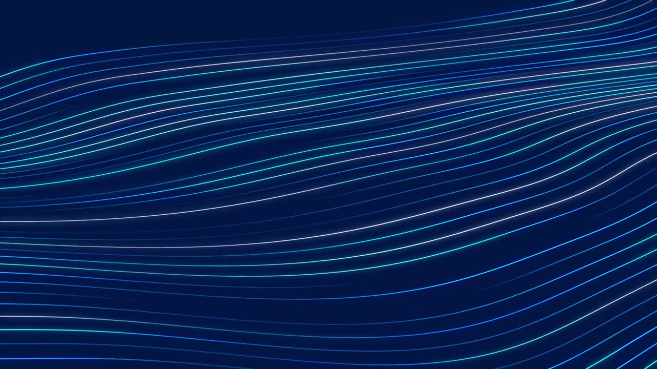 많은 선을 가진 동적 파동, 색의 선의 추상적인 운동 배경, 기술 또는 과학, 3d 렌더링, 원활한 루프, 4k