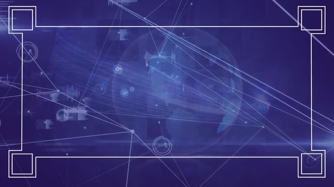 Animation of data processing and globe over blue background