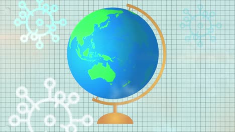 Multiple-Covid--19-cells-icons-moving-against-spinning-globe