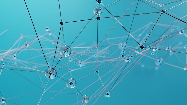 Ciclo continuo di sfondo poligonale astratto futuristico, tecnologia delle molecole, scienza, connessione, blu, linee e punti connessi, flusso d'onda, reti neurali digitali. Rendering 3D.