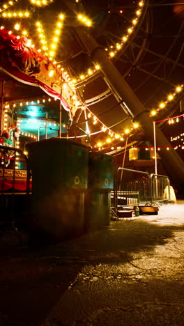 a brightly lit carousel at an amusement park at night