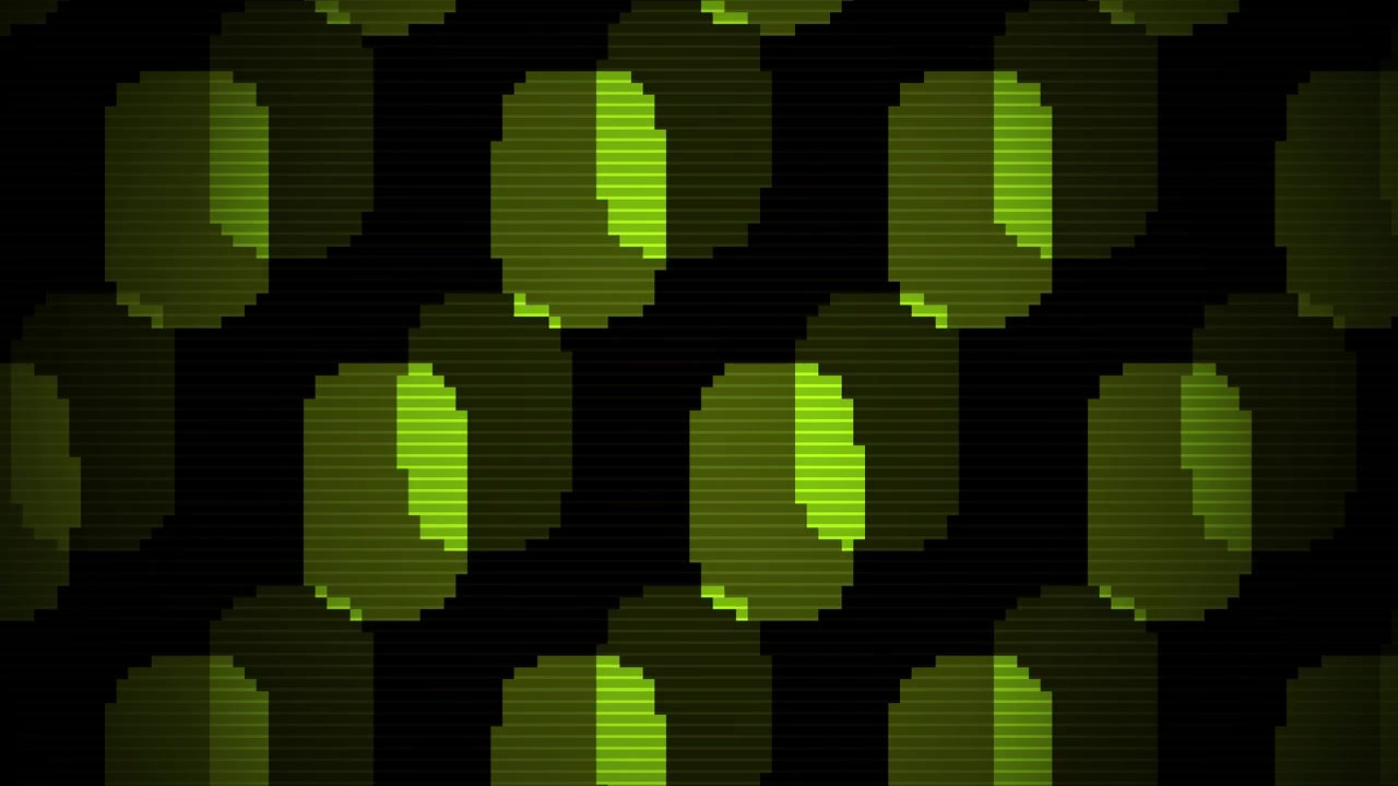 Griglia pixel art retrò di ovali verdi e gialli rotanti