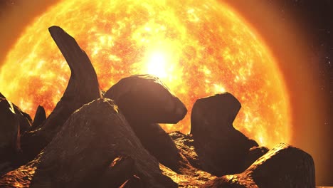 rocky planet orbiting a glowing sun