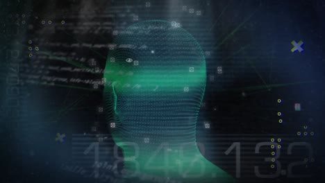 animación de la cabeza humana de un modelo 3d giratorio sobre el procesamiento de información