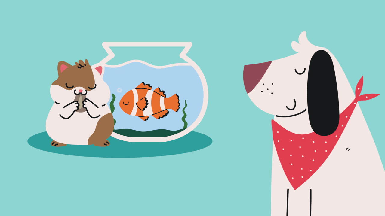 물고기 와 개 의 애니메이션 을 가진 기니피그