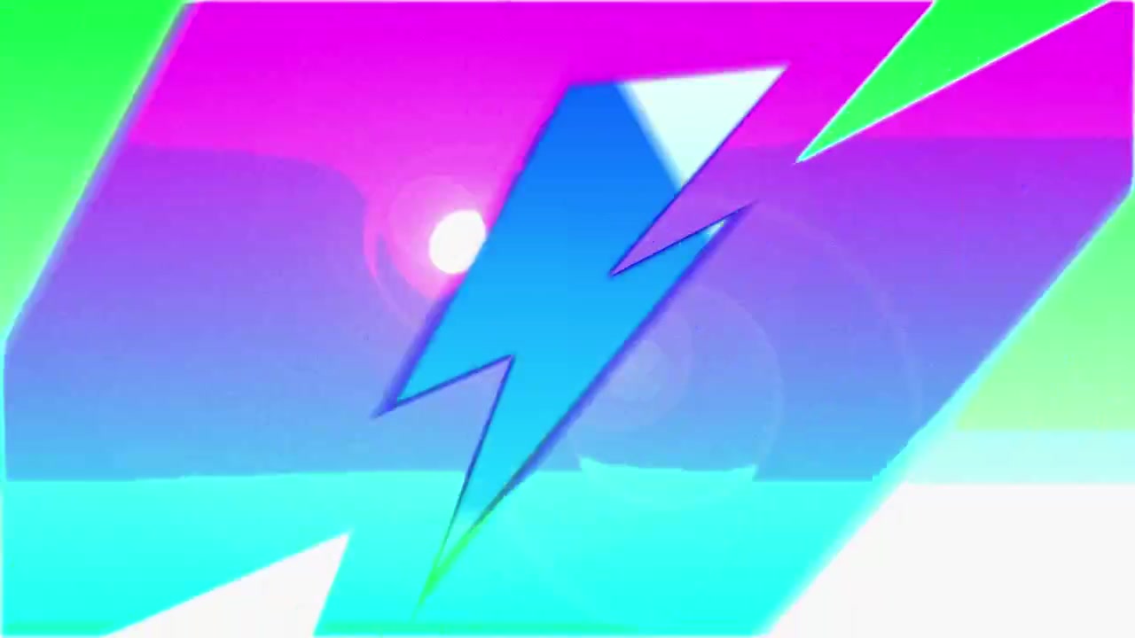 Colourful lightning bolts and triangles moving on purple background and setting and rising sun