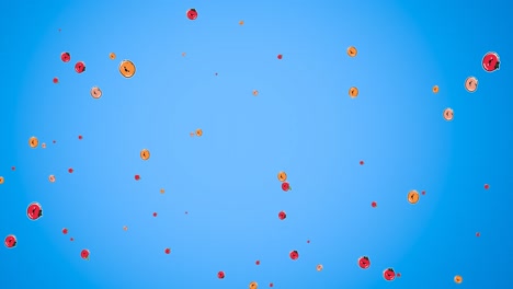 Animation-of-floating-fruits-over-blue-background