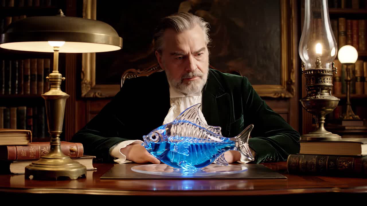 Man with Antique Fish Figurine