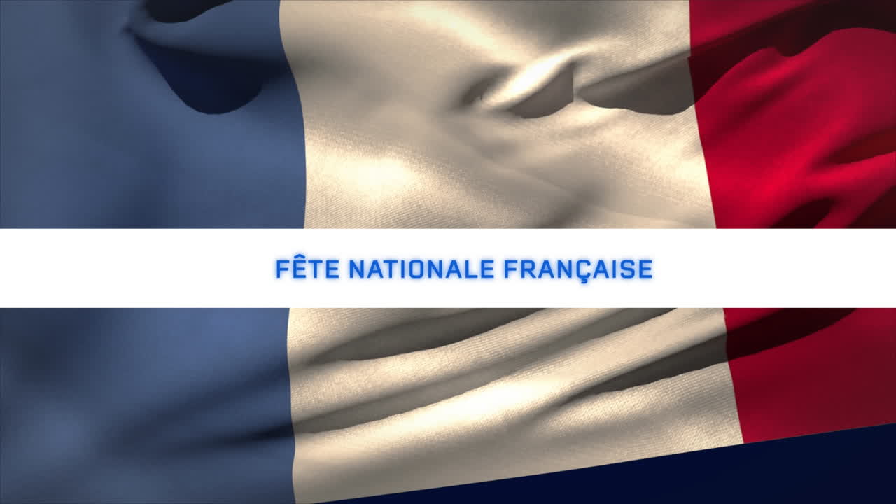 animación de la fiesta nacional francesa texto con bandera francesa