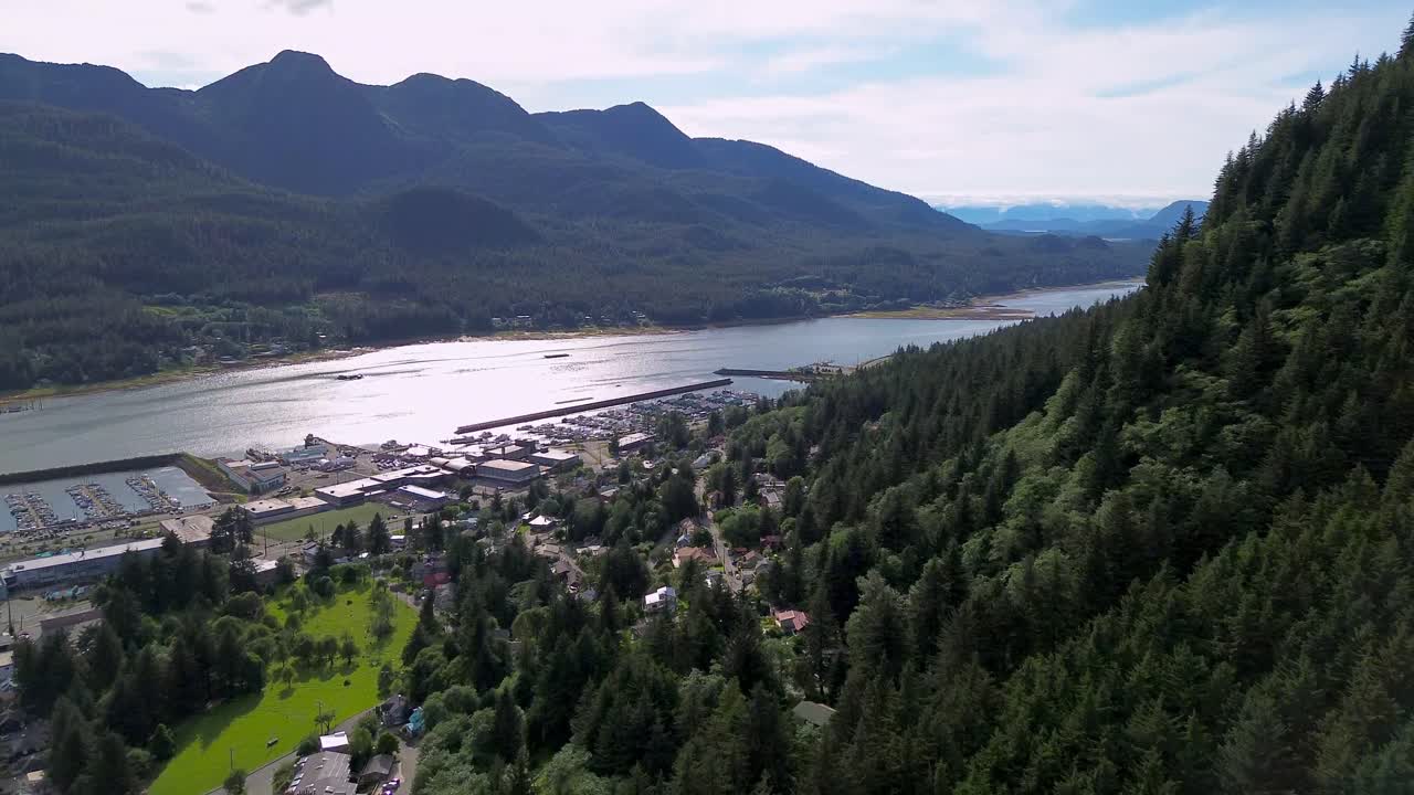 aerial reveal of juneau alaska over mountain