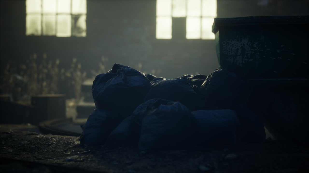 Garbage bags at city street an night