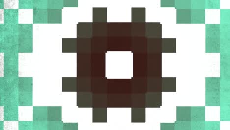 a pixelated depiction of a face in shades of green, with white pixelated features like eyes, nose, and mouth, creating a serious expression