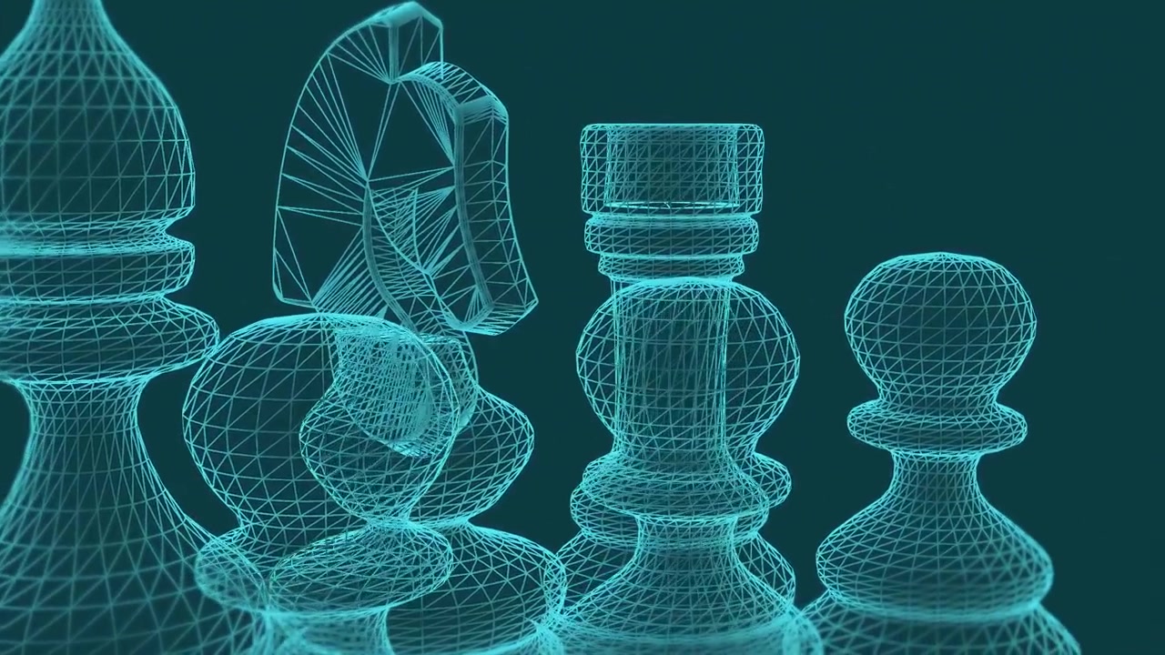 Wireframe chess pieces