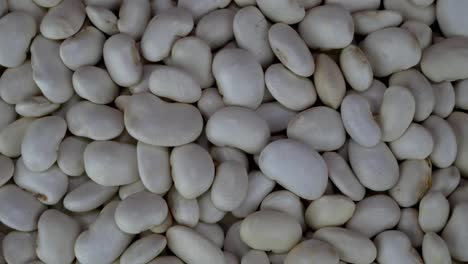frijoles orgánicos secos blancos girando lentamente en la mesa giratoria, fondo de comida.