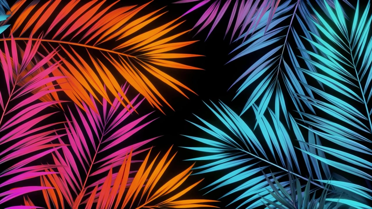 Neon Palm Leaves With Vibrant Color Gradient Background