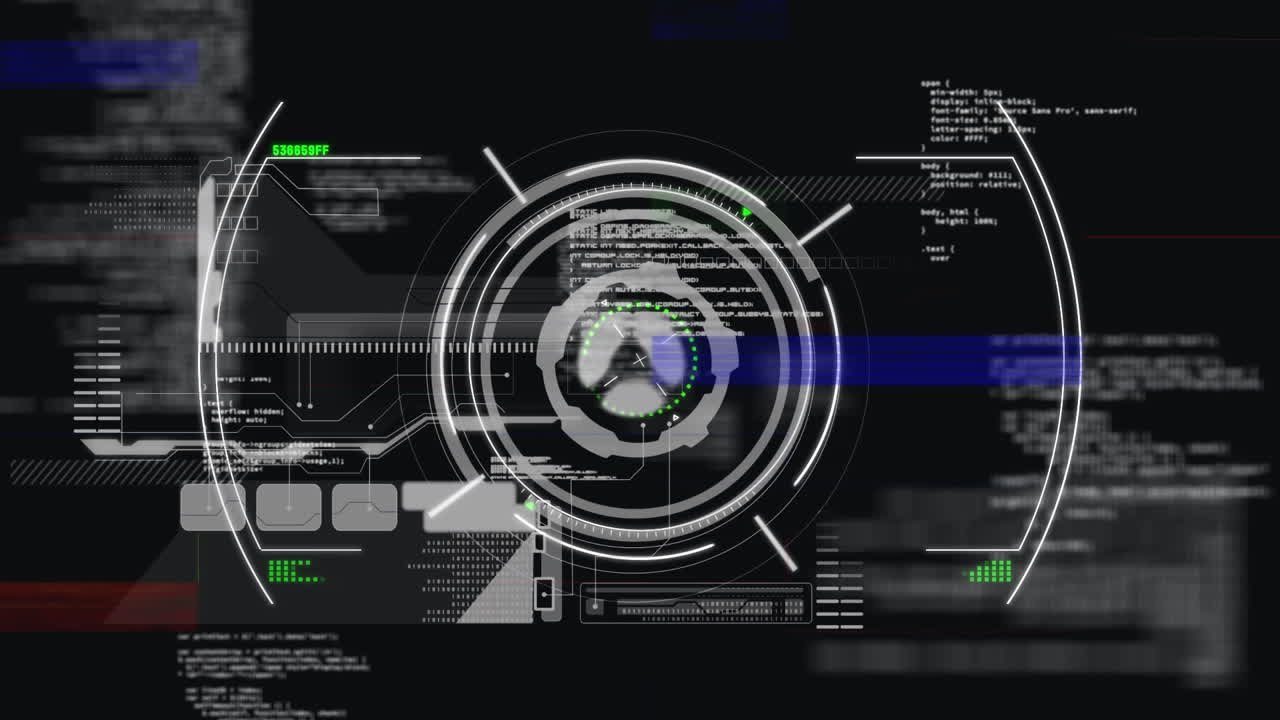 animación del escaneo del alcance y el procesamiento de datos con fallo parpadeante sobre fondo negro