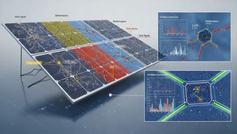 analysis of solar panel performance: identifying issues such as hot spots, delamination, and gridline corrosion through advanced diagnostic techniques