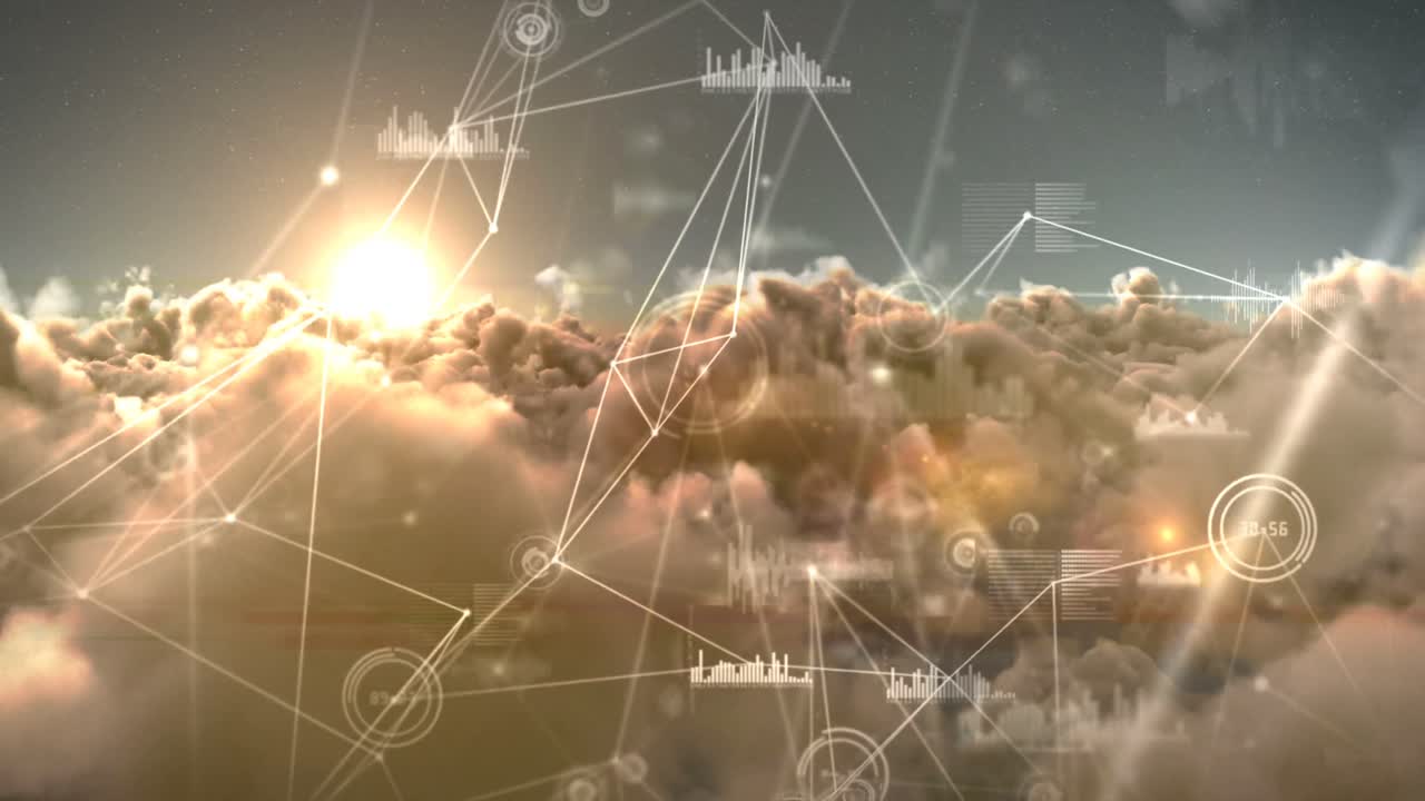 Binary codes and lines against white clouds 4k