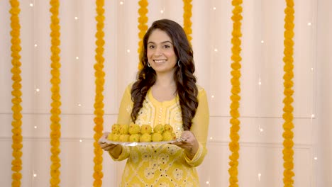indian girl wishing happy diwali