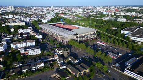 tilt aerial movement in a faraway distance about the roazhon park football stadium, rennes, france